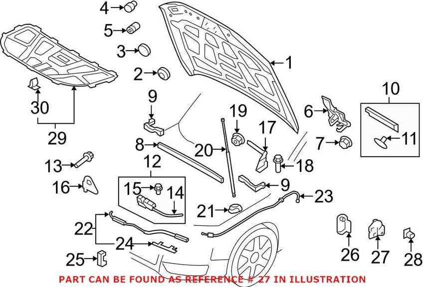 Audi Hood Release Handle Bracket 8R182363301C